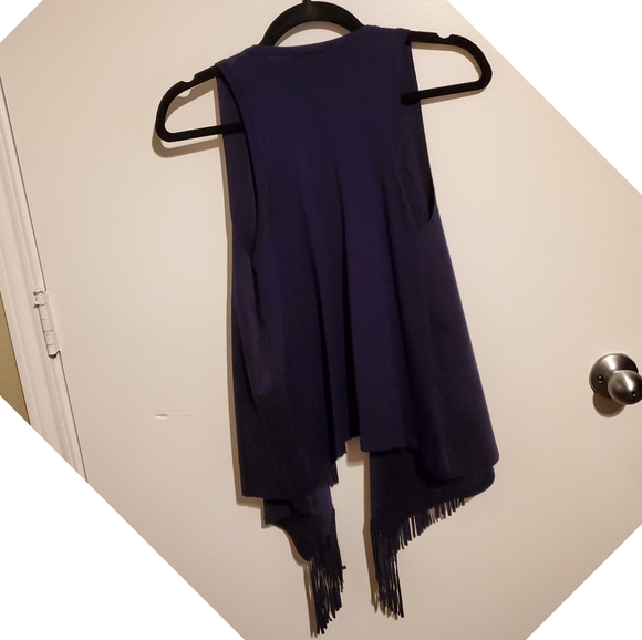 INC BOHO Suede Navy Fringe Vest - Picture 2 of 6